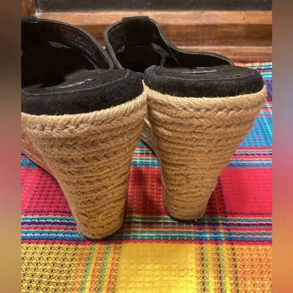 Ugg Black High Heeled Slip on Leather Sandals Braided Jute Covered Heels Sz 9 - Picture 9 of 16